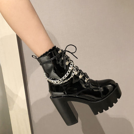 Patent leather platform block heel Martin boots